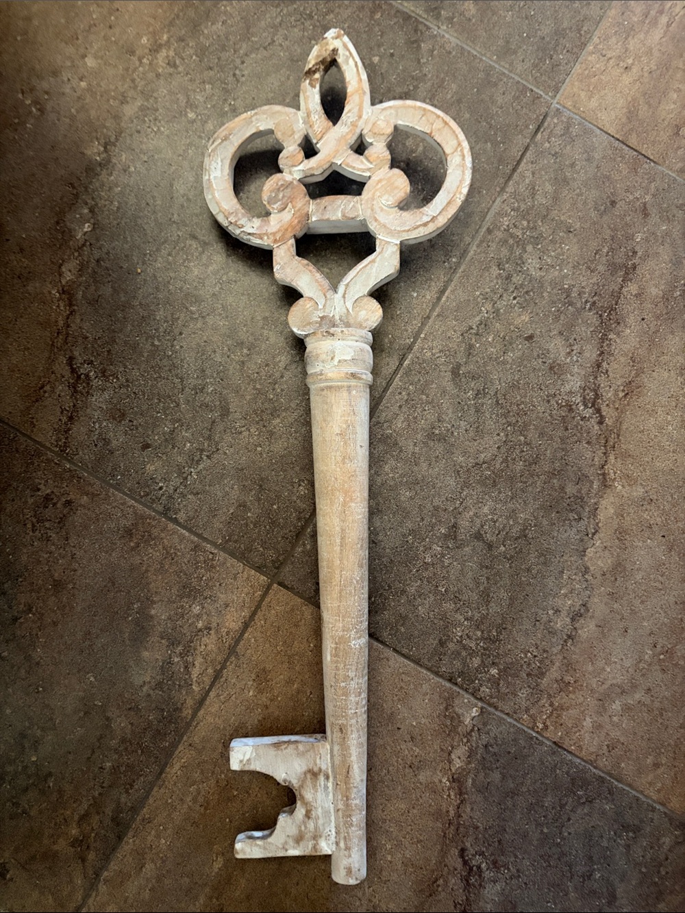 24’ Handcrafted Cream Wooden Wall Accent - Rustic Key Motif